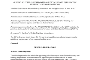 Circular No. 44/2014/TT-NHNN judicial survey in respect of currency and banking sector