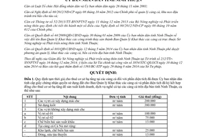 Quyết định 107/2014/QĐ-UBND giá cho thuê cơ sở hạ tầng sản xuất kinh doanh dịch vụ nghề cá Ninh Thuận