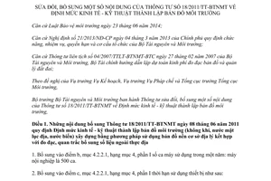 Thông tư 65/2014/TT-BTNMT sửa đổi 18/2011/TT-BTNMT Định mức kinh tế kỹ thuật thành lập bản đồ môi trường