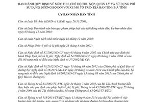 Quyết định 96/2014/QĐ-UBND phí sử dụng đường bộ xe mô tô Hà Tĩnh