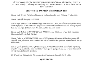 Quyết định 633/QĐ-UBND 2014 công bố thủ tục hành chính mới của lĩnh vực đất đai Kon Tum
