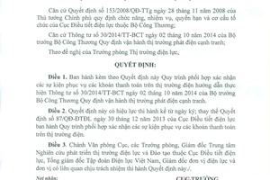 Quyết định 131/QĐ-ĐTĐL năm 2014 sự kiện phục vụ các khoản thanh toán trên thị trường điện Cục Điều tiết điện lực
