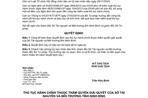 Quyết định 667/QĐ-UBND 2014 công bố thủ tục hành chính  Sở Tài nguyên và Môi trường Ninh Bình