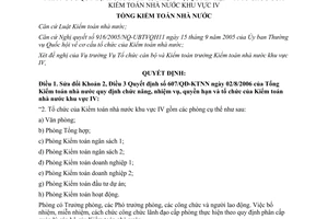 Quyết định 2251/QĐ-KTNN năm 2014 sửa đổi Quyết định 607/QĐ-KTNN Kiểm toán nhà nước khu vực IV
