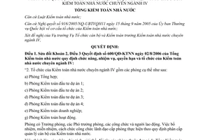 Quyết định 2244/QĐ-KTNN 2014 sửa đổi Quyết định 600/QĐ-KTNN chức năng Kiểm toán nhà nước chuyên ngành IV