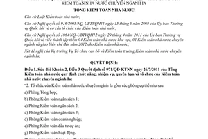 Quyết định 2240/QĐ-KTNN 2014 sửa đổi Quyết định 971/QĐ-KTNN chức năng Kiểm toán nhà nước chuyên ngành Ia