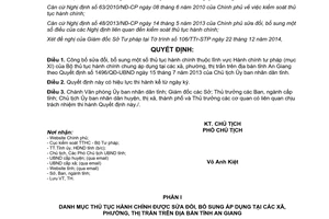Quyết định 2287/QĐ-UBND năm 2014 sửa đổi thủ tục hành chính Quyết định 1496/QĐ-UBND tỉnh An Giang