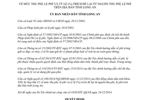 Quyết định 62/2014/QĐ-UBND mức thu phí lệ phí tỷ lệ trích để lại tỉnh Long An