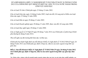 Nghị định 124/2014/NĐ-CP sửa đổi Khoản 6 Điều 31 Nghị định 73/2012/NĐ-CP hợp tác đầu tư nước ngoài giáo dục