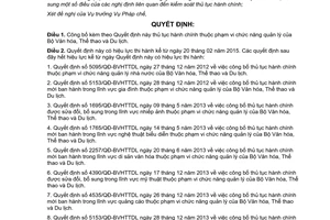 Quyết định 4349/QĐ-BVHTTDL 2014 thủ tục hành chính thuộc quản lý Bộ Văn hóa Thể thao Du lịch