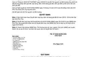 Quyết định 24/2014/QĐ-UBND bảng giá đất 2015 2019 Phú Thọ