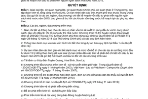 Quyết định 1926/QĐ-BKHĐT 2014 kế hoạch vốn đầu tư phát triển nguồn ngân sách Nhà nước 2015