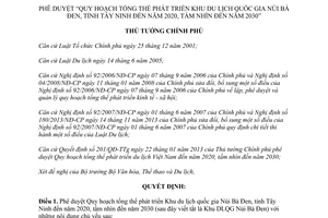 Quyết định 2383/QĐ-TTg 2014 Quy hoạch tổng thể phát triển Khu du lịch quốc gia Núi Bà Đen Tây Ninh 2020 2030