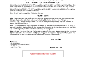 Quyết định 130/QĐ-ĐTĐL 2014 huy động tổ máy phát điện tính toán thanh toán thị trường điện Cục Điều tiết điện lực