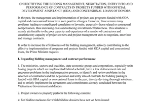 Directive No. 37/CT-TTg 2014 management of contracts in projects funded with ODA concessional loans