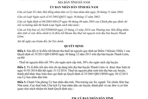 Quyết định 55/2014/QĐ-UBND sửa đổi 35/2011/QĐ-UBND tỷ lệ điều tiết khoản thu ngân sách Hà Nam