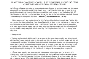 Chỉ thị 09/CT-UBND năm 2014 công tác quản lý sử dụng vũ khí vật liệu nổ công cụ hỗ trợ pháo tỉnh Cà Mau