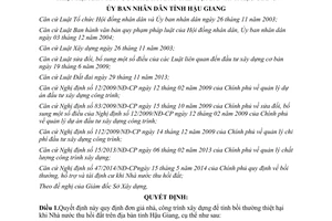 Quyết định 43/2014/QĐ-UBND giá nhà công trình xây dựng tính bồi thường tthu hồi đất trên địa bàn tỉnh Hậu Giang