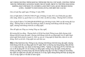 Thông tư 38/2014/TT-BLĐTBXH khung trình độ trung cấp cao đẳng nghề cho 05 nghề