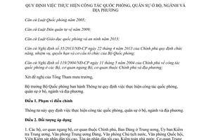 Thông tư 197/2014/TT-BQP thực hiện công tác quốc phòng quân sự ở bộ ngành địa phương