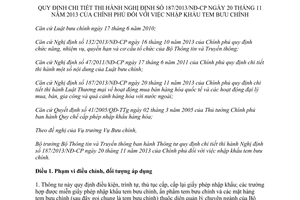 Thông tư 26/2014/TT-BTTTT hướng dẫn Nghị định 187/2013/NĐ-CP nhập khẩu tem bưu chính