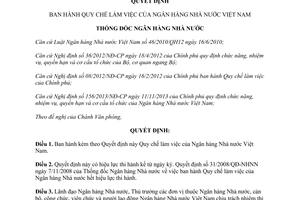 Quyết định 2805/QĐ-NHNN 2014 quy chế làm việc của Ngân hàng Nhà nước Việt Nam