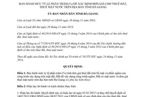 Quyết định 24/2014/QĐ-UBND mức tỷ lệ phần trăm xác định đơn giá cho thuê đất thuê mặt nước Hà Giang