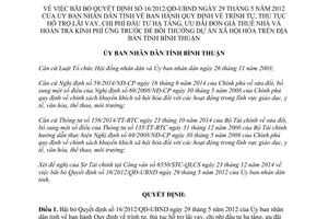 Quyết định 4237/QĐ-UBND 2014 bãi bỏ 16/2012/QĐ-UBND hỗ trợ bồi thường dự án xã hội hóa Bình Thuận