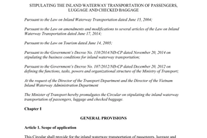 Circular No. 80/2014/TT-BGTVT inland waterway transportation of passengers luggage checked baggage
