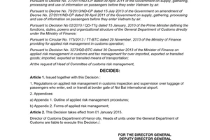 Decision No. 3933/QD-TCHQ 2014 risk management in customs inspection supervision at Noi Bai airport