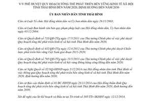 Quyết định 3013/QĐ-UBND Quy hoạch tổng thể phát triển bền vững kinh tế xã hội Thái Bình 2014