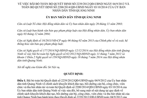 Quyết định 3076/2014/QĐ-UBND bãi bỏ Quyết định 2239/2012/QĐ-UBND 2200/2014/QĐ-UBND Quảng Ninh