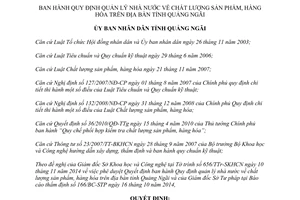 Quyết định 62/2014/QĐ-UBND quản lý nhà nước chất lượng sản phẩm hàng hóa Quảng Ngãi