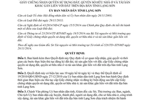 Quyết định 27/2014/QĐ-UBND tiếp nhận giải quyết thủ tục đăng ký đất đai tài sản gắn liền với đất Lạng Sơn