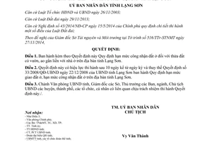 Quyết định 26/2014/QĐ-UBND hạn mức công nhận đất ở thửa đất có vườn ao gắn liền với nhà ở Lạng Sơn