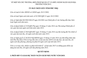 Quyết định 19/2014/QĐ-UBND quản lý ngân sách địa phương năm 2015 tỉnh Phú Thọ