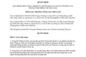 Quyết định 643/QĐ-TCTS-VP chức năng nhiệm vụ quyền hạn tổ chức Trung tâm Thông tin thủy sản 2014