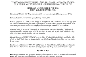 Nghị quyết 17/2014/NQ-HĐND mức thu phí lệ phí tỷ lệ phần trăm để lại tổ chức cá nhân tỉnh Phú Thọ