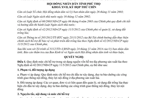 Nghị quyết 13/2014/NQ-HĐND chi hỗ trợ sử dụng nguồn vốn địa phương Nghị định 42/2012/NĐ-CP Phú Thọ