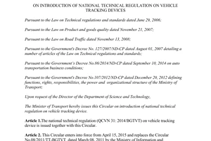 Circular 73/2014/TT-BGTVT introduction national technical regulation vehicle tracking devices