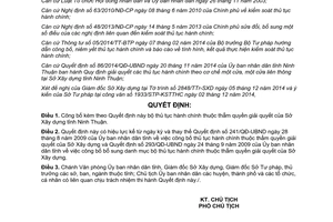 Quyết định 2610/QĐ-UBND 2014 công bố bộ thủ tục hành chính Sở Xây dựng Ninh Thuận