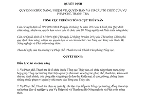 Quyết định 640/QĐ-TCTS-VP chức năng nhiệm vụ quyền hạn cơ cấu tổ chức Vụ Pháp chế Thanh tra 2014