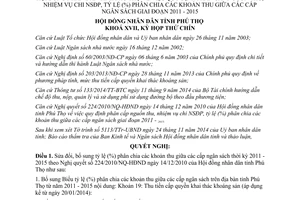 Nghị quyết số 16/2014/NQ-HĐND sửa đổi 224/2010/NQ-HĐND phân chia nguồn thu ngân sách Phú Thọ