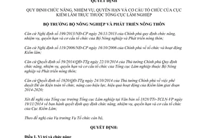 Quyết định 5350/QĐ-BNN-TCCB 2014 chức năng nhiệm vụ quyền hạn tổ chức Cục Kiểm lâm Tổng cục Lâm nghiệp