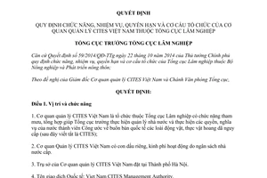 Quyết định 567/QĐ-TCLN-VP 2014 chức năng cơ cấu tổ chức của Cơ quan Quản lý CITES Việt Nam