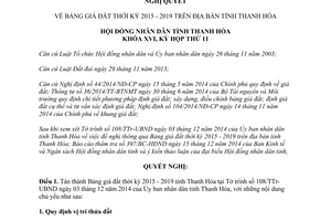 Nghị quyết 96/2014/NQ-HĐND bảng giá đất thời kì 2015 2019 tỉnh Thanh Hóa