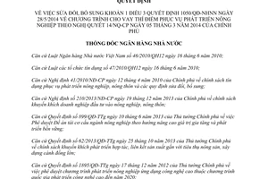 Quyết định 2662/QĐ-NHNN 2014 cho vay thí điểm phục vụ phát triển nông nghiệp