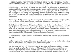 Thông báo 458/TB-VPCP kết luận Thủ tướng Hội nghị trực tuyến tổng kết công tác 2014 nhiệm vụ 2015 ngành Nội vụ