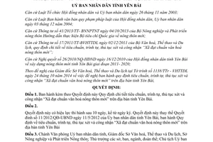 Quyết định 35/2014/QĐ-UBND tiêu chuẩn trình tự thủ tục xét công nhận Xã đạt chuẩn văn hoá nông thôn mới Yên Bái