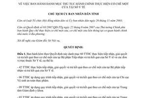 Quyết định 2649/QĐ-UBND 2014 thủ tục hành chính cơ chế một cửa Sở Y tế Thừa Thiên Huế